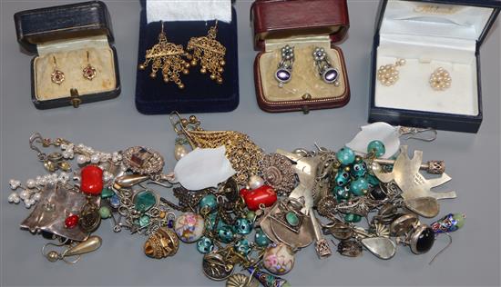 A box of assorted earrings, etc.